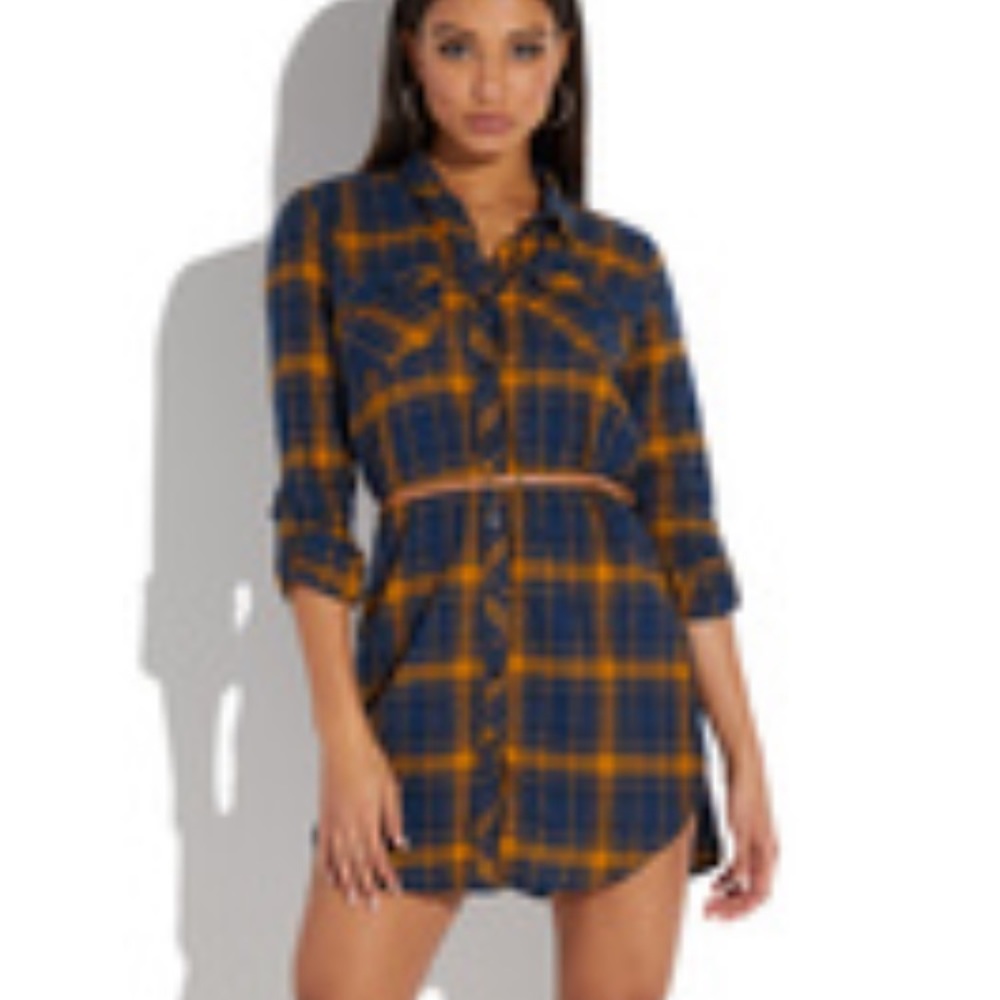 Navy blue & yellow Plaid Dress